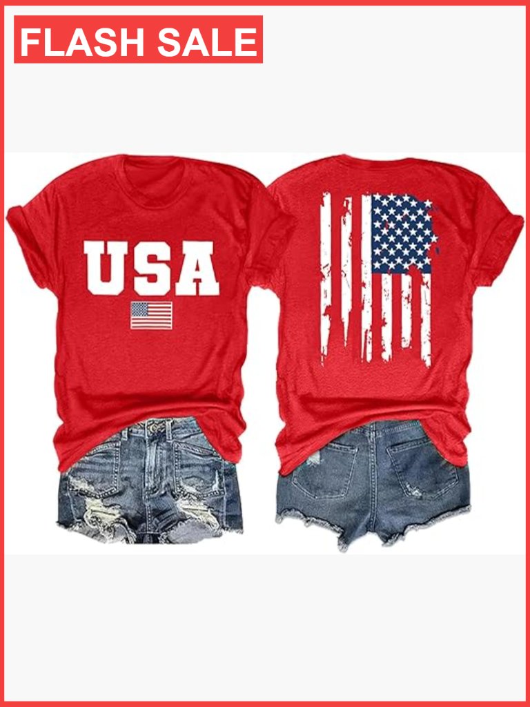 Patriotic American Flag T-Shirt For Women Us Independence Day Tee
